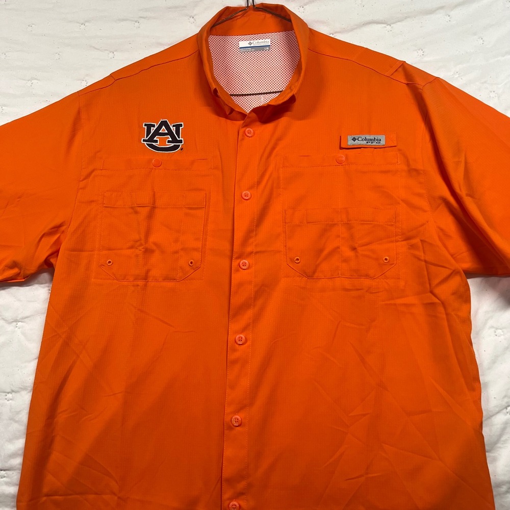 Columbia PFG Auburn Tigers Shirt Mens Large Orange Tamiami II Fishing SS - Picture 6 of 12
